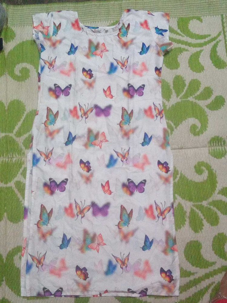 White Butterfly Print Kurta
