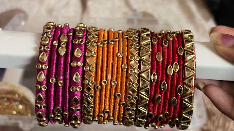 Vibrant Silk Thread Bangles Set