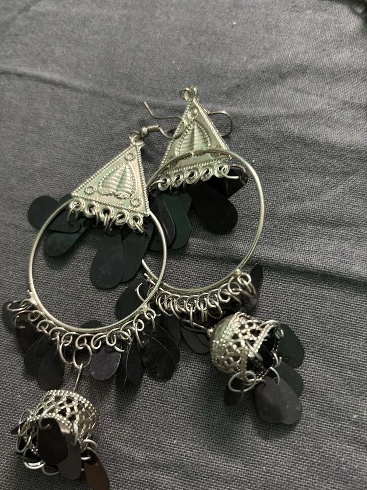 Boho Silver Jhumka Earrings