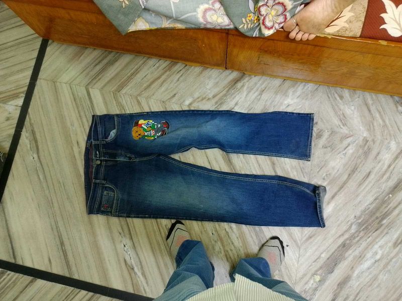 Blue Denim Jeans with Bear Patch
