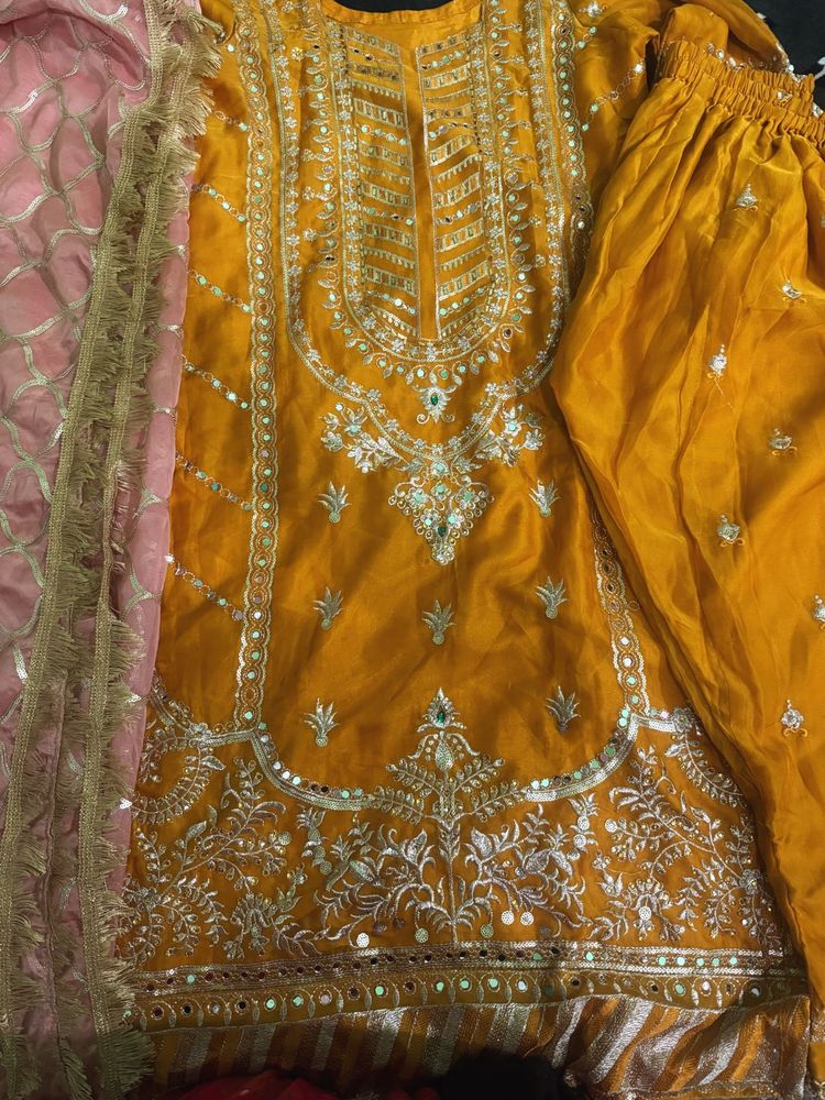Stunning Mustard Embroidered Kurta Set