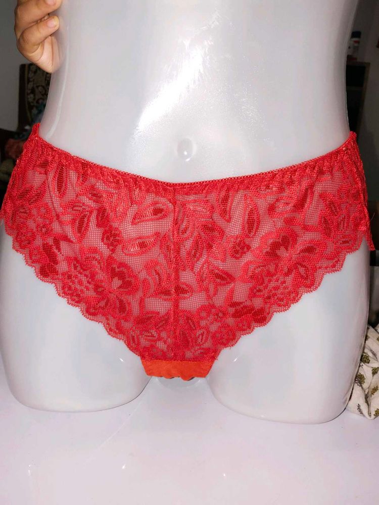 Premium Vibrant Red Floral Mesh Lace Bikini Panty