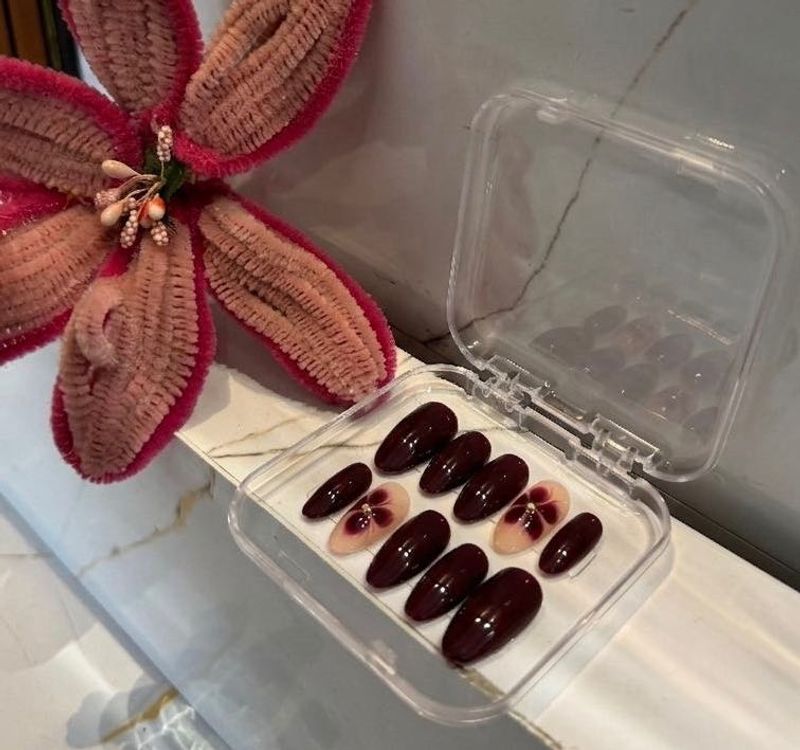 Press On Nails - Burgundy Floral Set