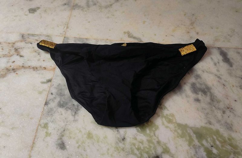 Black Bikini Bottom with Gold Accents