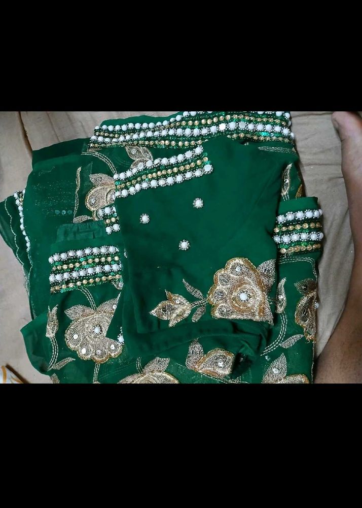 Emerald Green Embroidered Saree