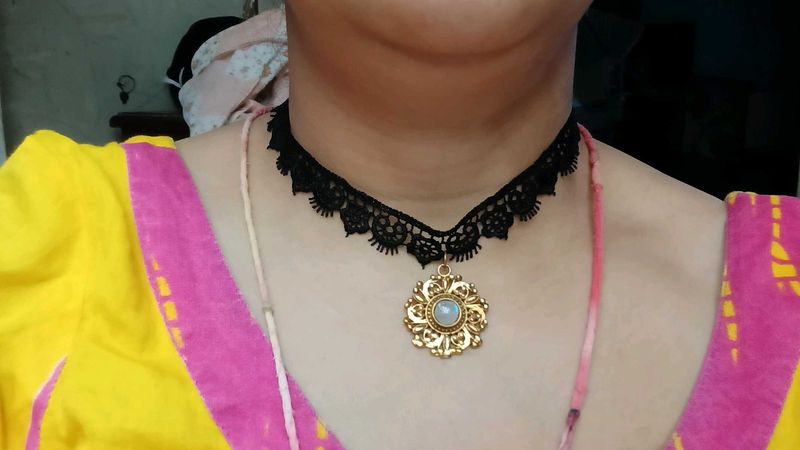 Black Lace Choker with Pendant