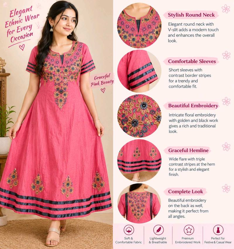 Heavy Work Pink Anarkali L size