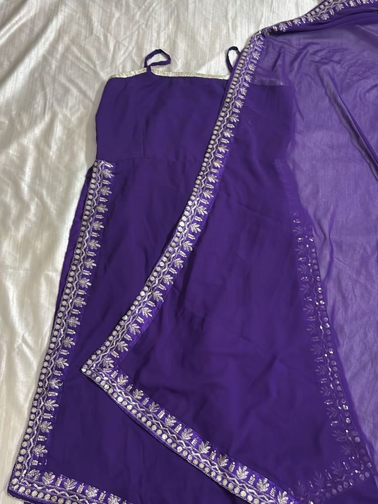 royal Purple Palazzo Pants with Embellishment