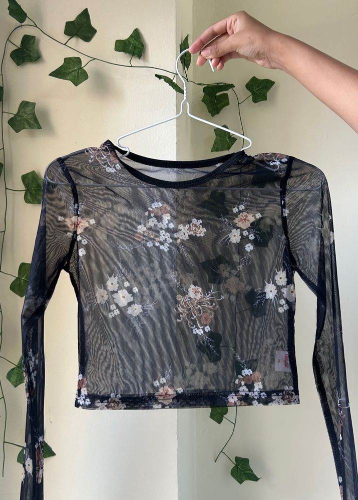 Sheer Floral Long Sleeve Top