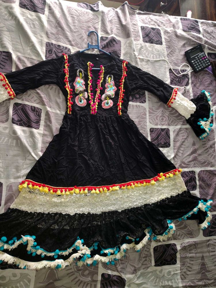 Embellished Black Kurta Set