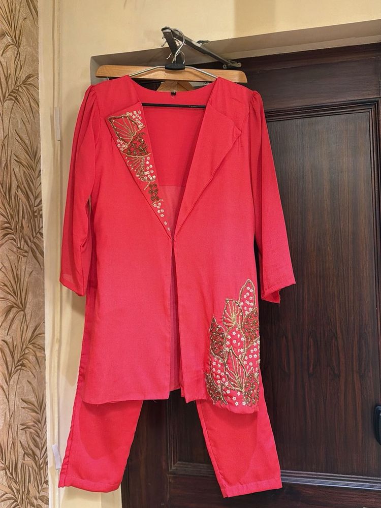 Elegant Pink Embellished Top &amp; Jacket