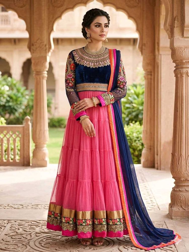 Stunning Pink &amp; Navy Blue Anarkali Suit