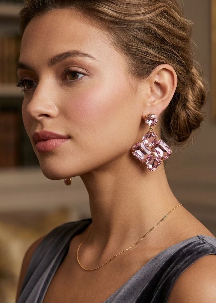 Chic Pink Crystal Dangle Earrings