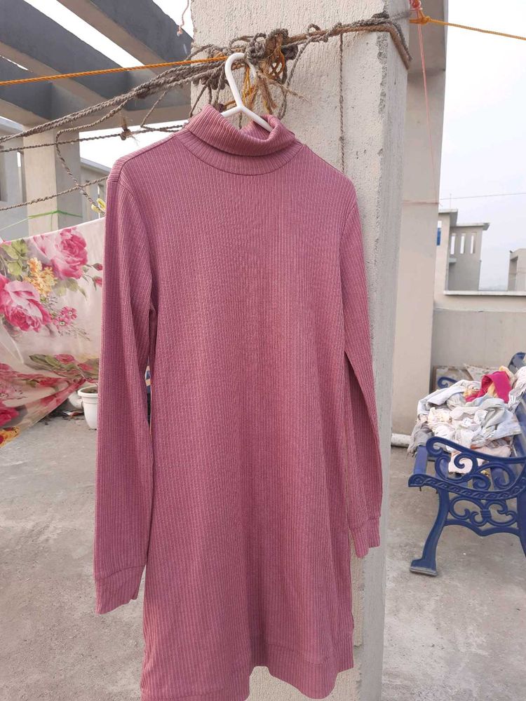 Ajio Ribbed Dusty Purple Pink Dress Women
