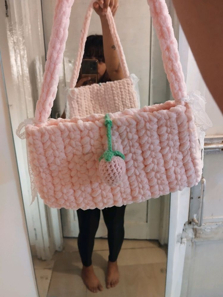 Crochet Pink Fluffy Bag