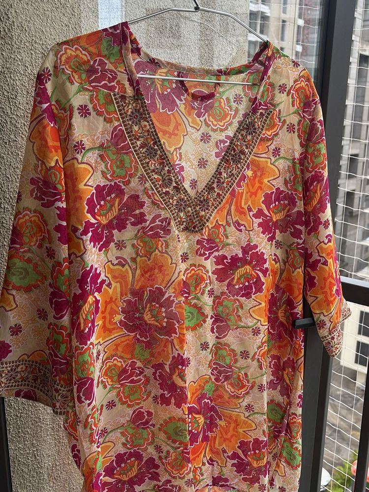 Vibrant Floral Embroidered Kurta