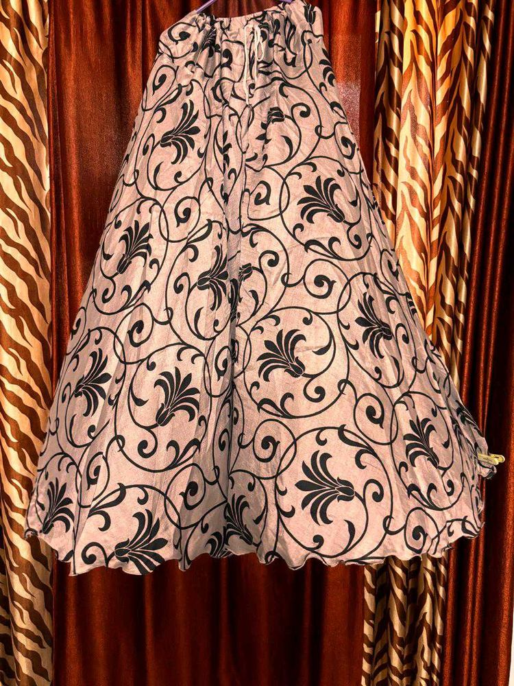 Elegant Floral black Print Palazzo Skirt and pink