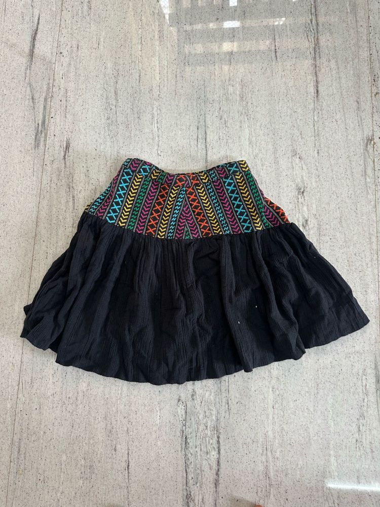 Boho Embroidered cute Black mini Skirt