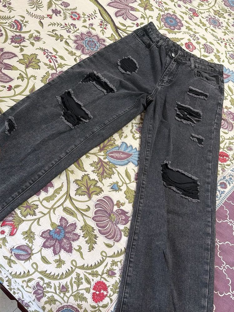 Distressed Black Wide Leg Jeans