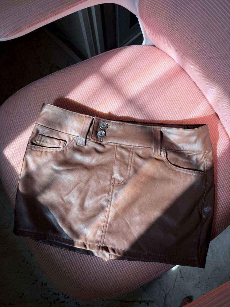 H&amp;M Brown Faux Leather Mini Skirt