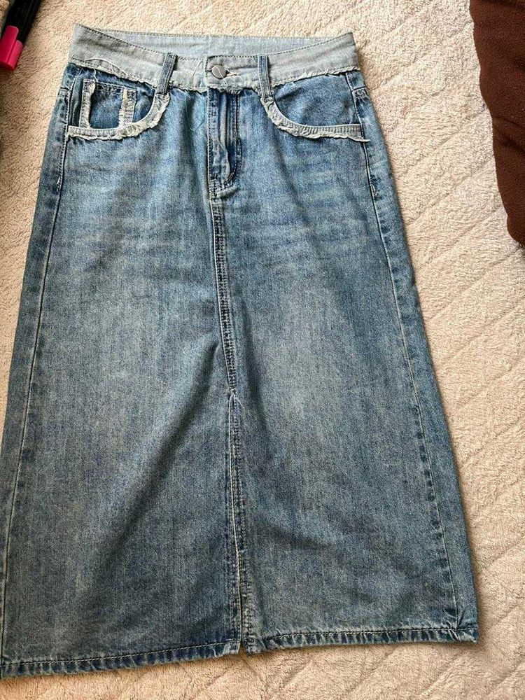 y2k Blue Denim Midi Skirt