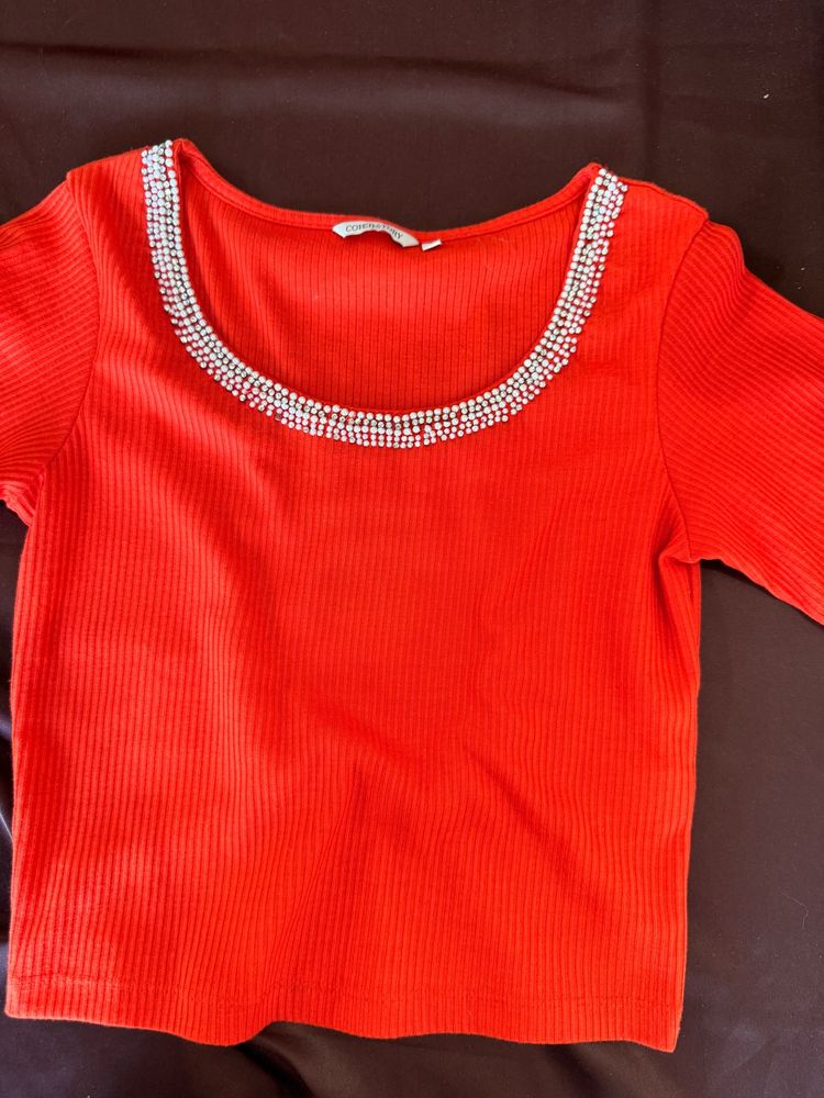 Sparkly Orange Ribbed Top