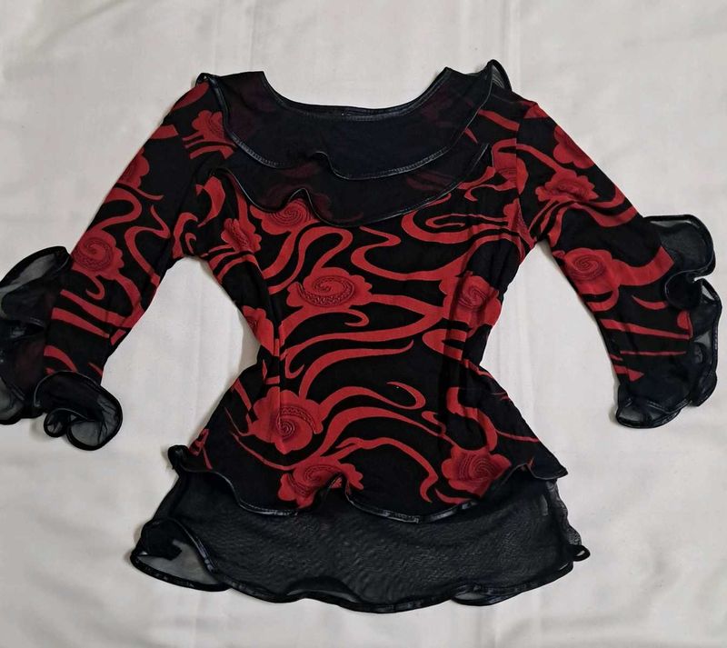 Y2k Vintage Gothic Dark Romance Red Rose Print Top