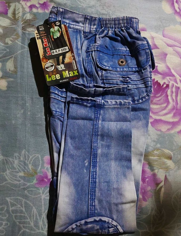 Men's Blue Washed Cargo Jeans Size-28