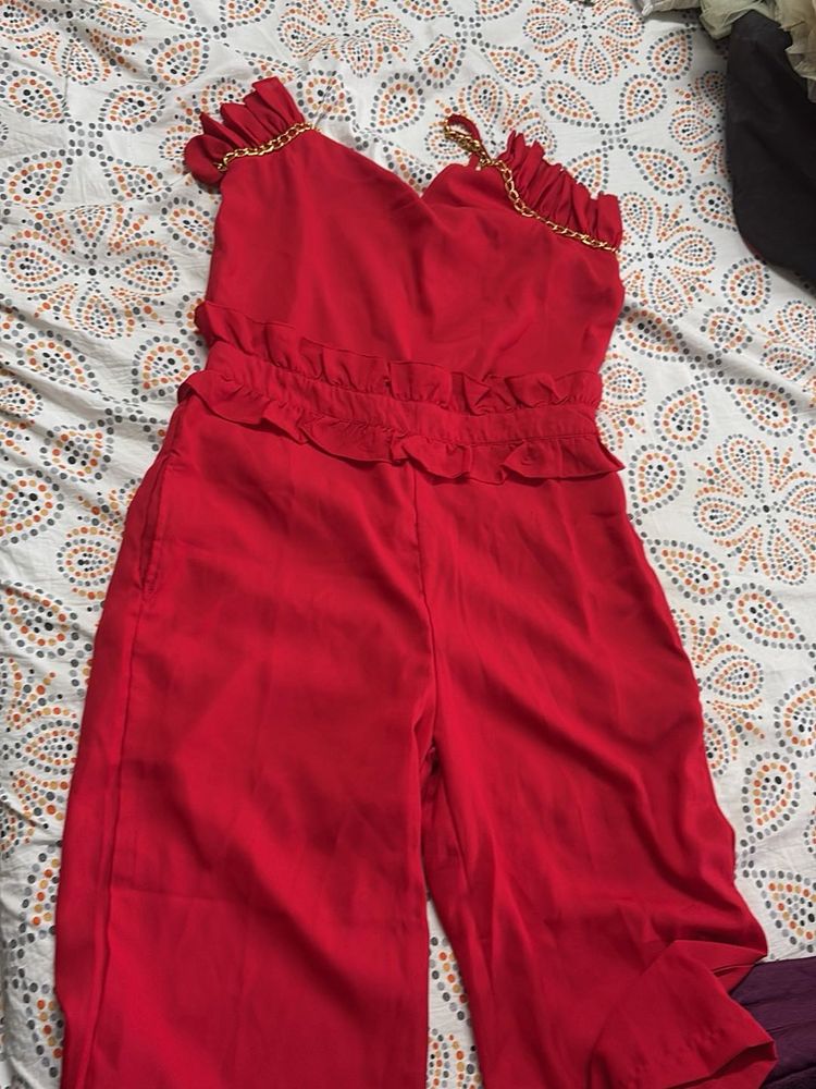 Red Ruffled Jumpsuit