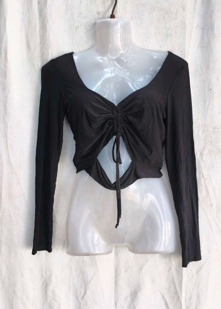 Chic Black Ruched Cut-Out Top