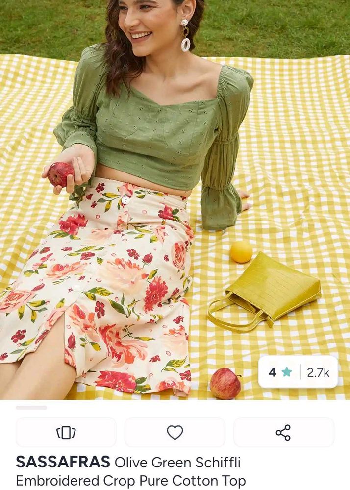 Olive Green Schiffli Embroidered Crop Top