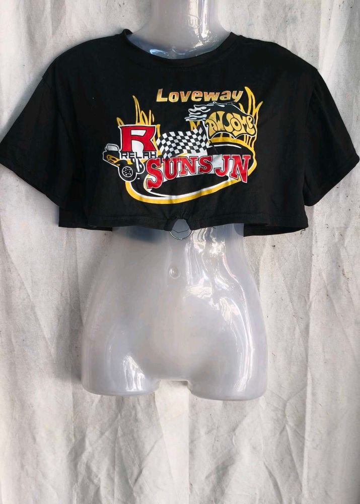 I. Black Graphic Crop Top