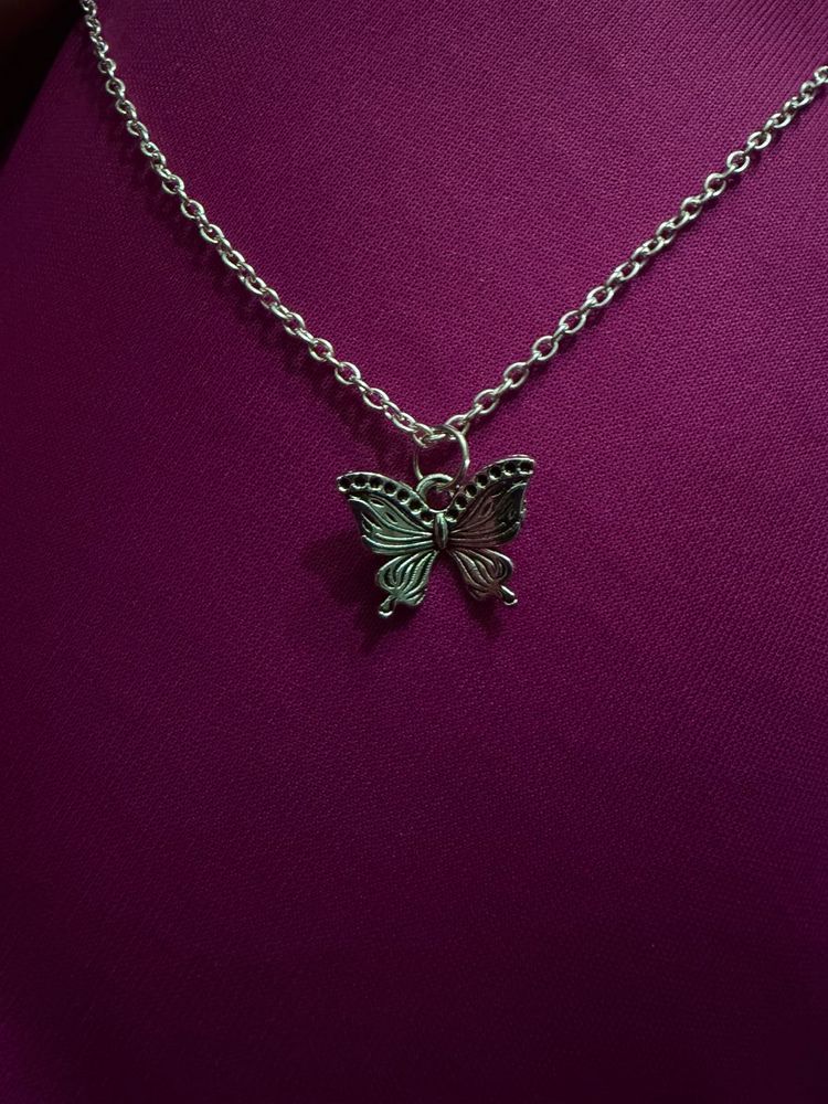 Silver Butterfly Pendant Necklace