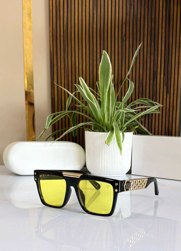 Philip Plein Stylish Black Sunglasses with Yellow