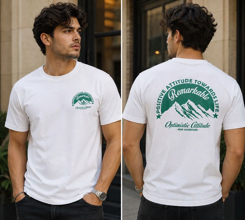 SHEIN Men's White "Optimistic Attitude" T-Shirt