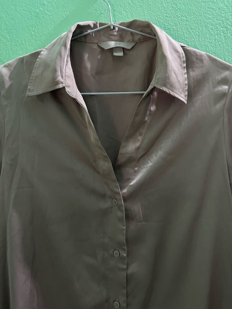 Silky Collared Button-Up Shirt