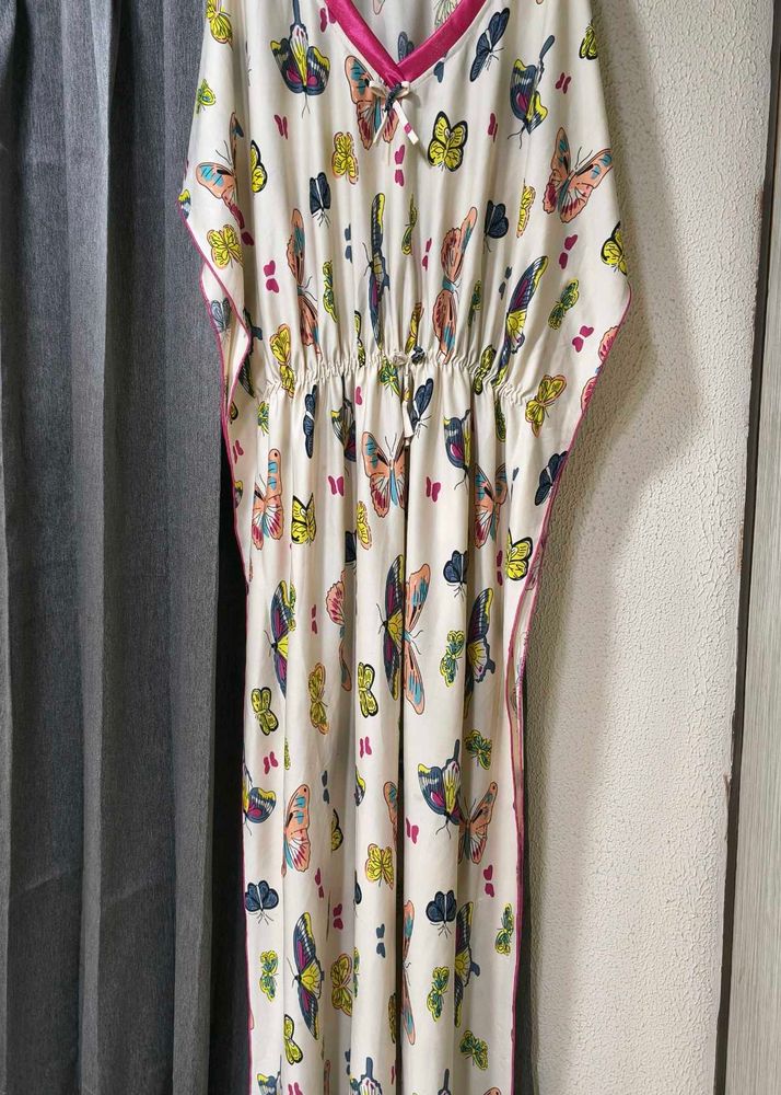 Chic Butterfly Print Kaftan Nighty