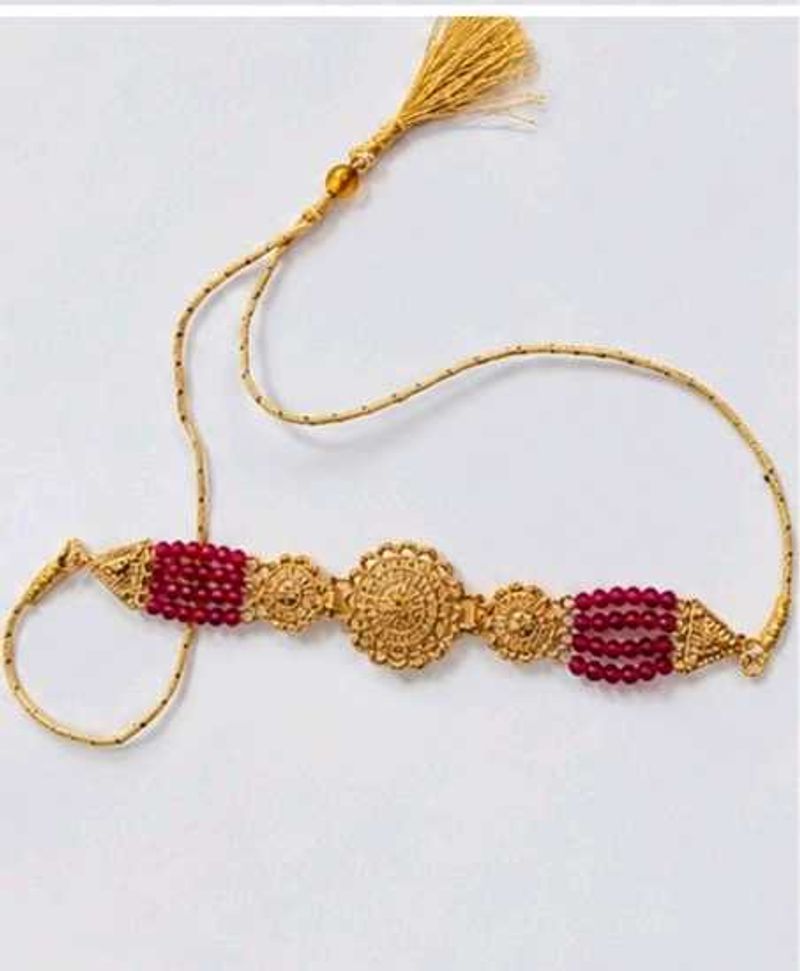 Elegant Gold Kamarband with Red Beads