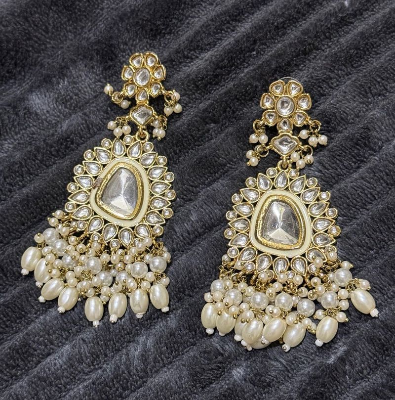 Stunning Pearl &amp; Kundan Dangle Earrings