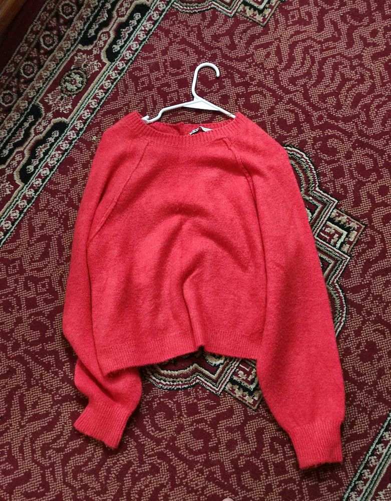 Zara Cozy Red Knit Sweater