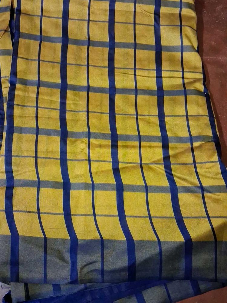 Yellow &amp; Blue Checkered Saree