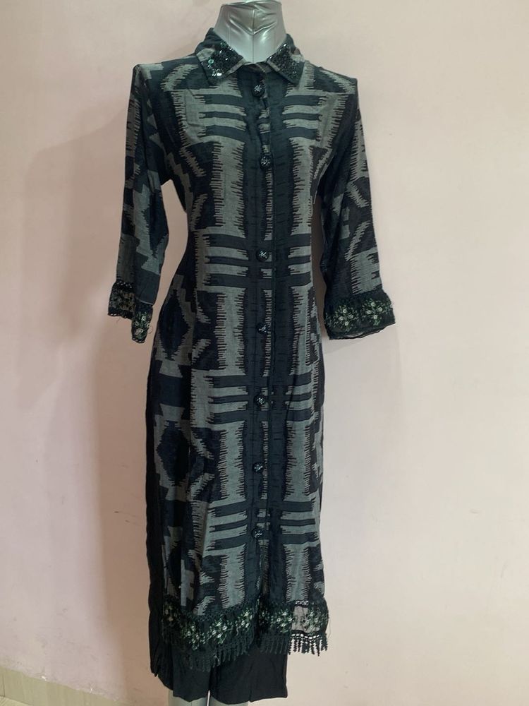 Elegant Black Printed 3 Pcs Set