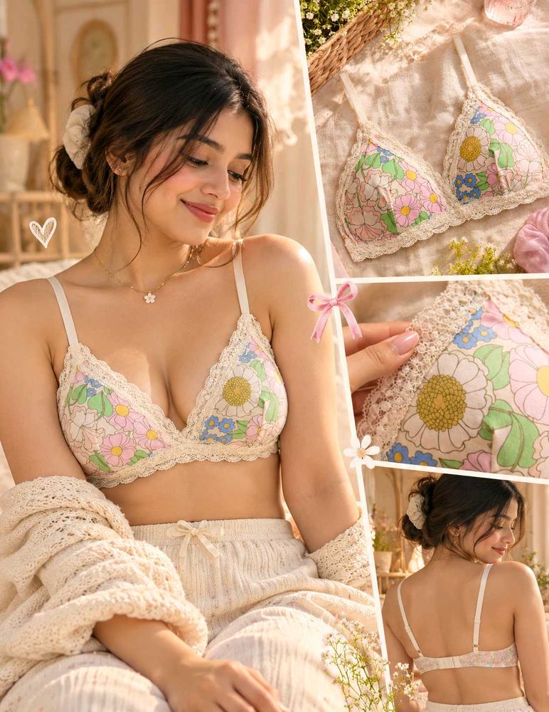 🔥 MEGA SALE 🔥 Floral Lace Trim Triangle Bra