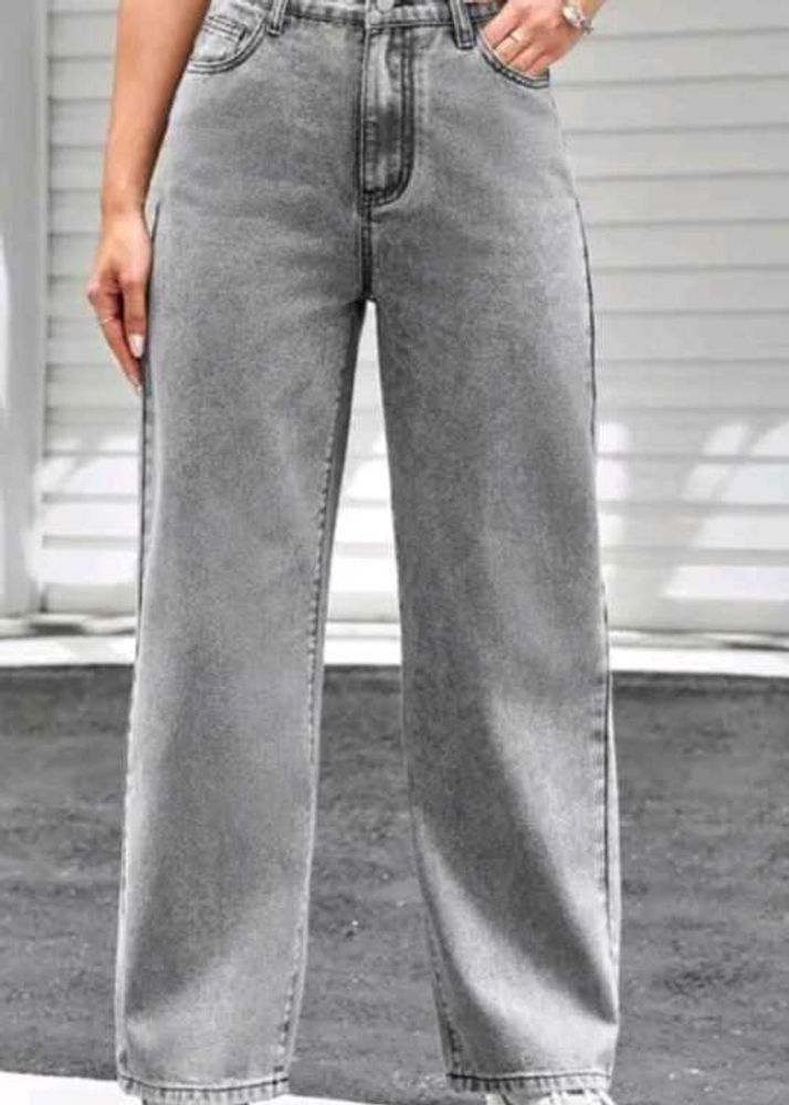 Gray Wide Leg Denim Jeans