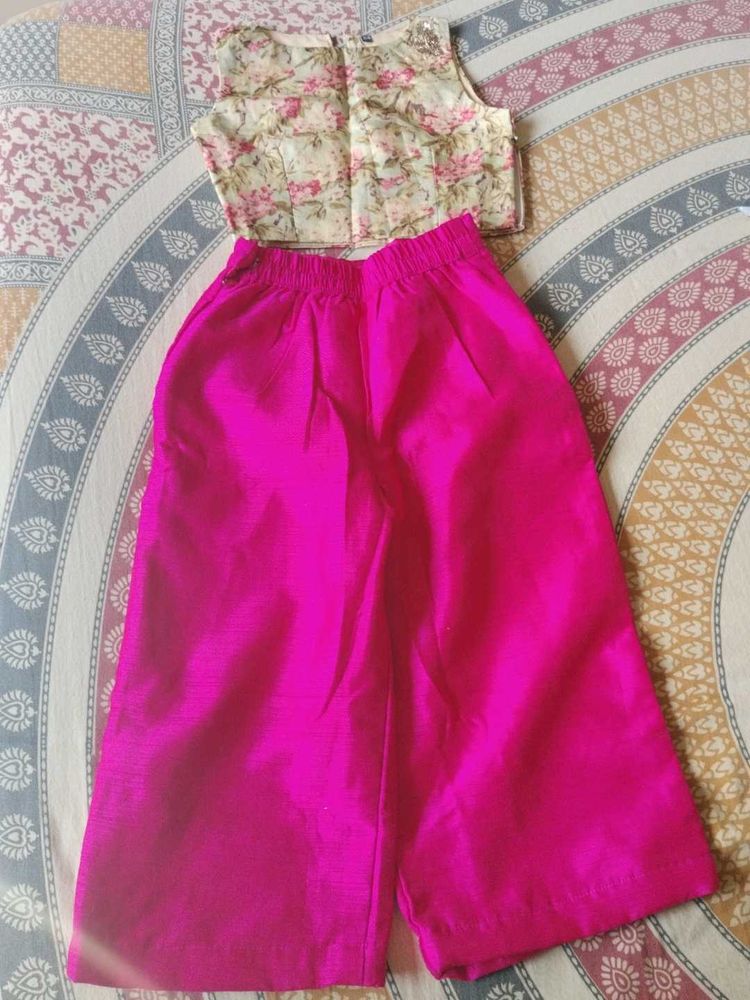 Vibrant Pink Palazzo Pants with Floral Top
