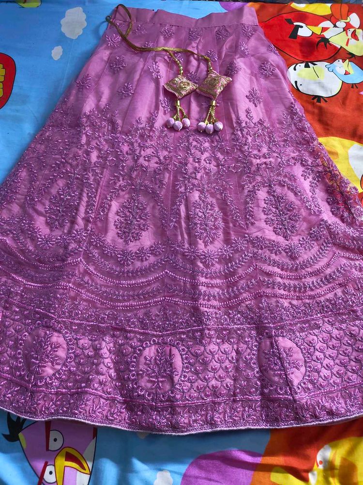 Embroidered Pink Lehenga with Can-Can &amp; Designer S