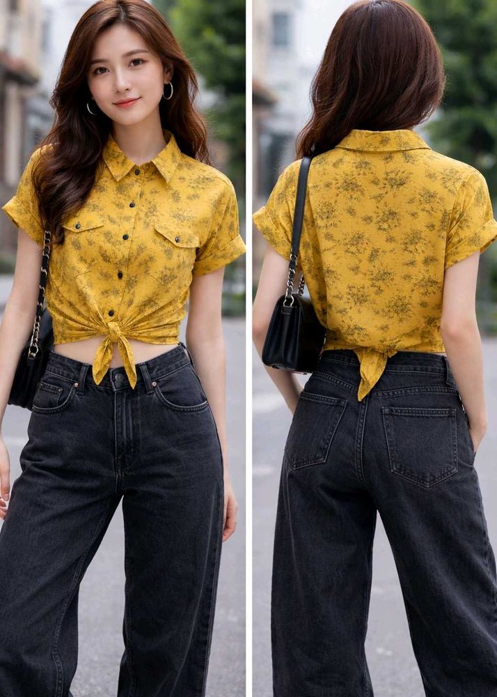 Stylish Yellow Floral Crop Shirt
