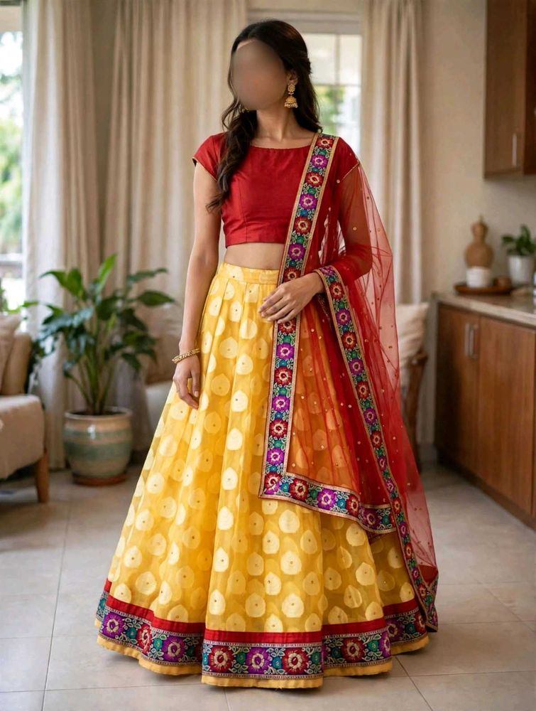 Vibrant Yellow &amp; Red Lehenga Choli Set