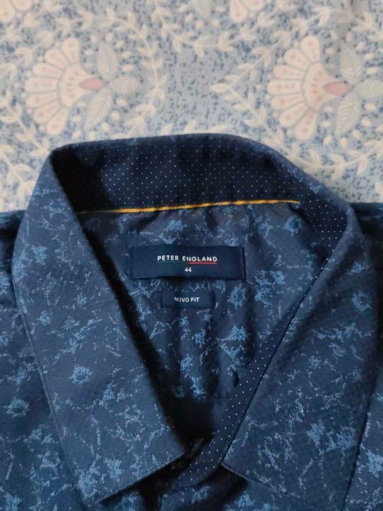 Peter England Blue Patterned Shirt