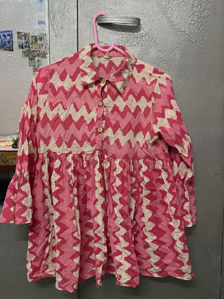 Pink &amp; Cream Zigzag Print Kurta